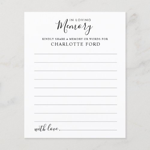 Budget Share a Memory Funeral Attendance Card Flyer