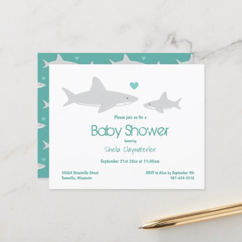 Budget Shark Green White Baby Shower Invitation