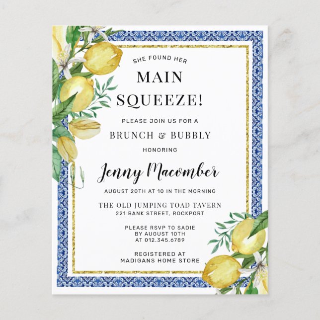 Budget She Found Her Main Squeeze Lemon Invitation (Front)
