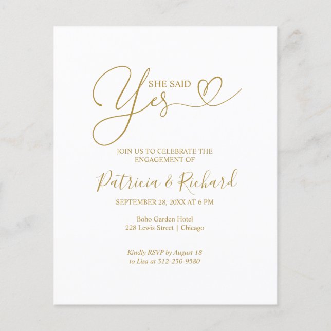 Budget She Said Yes Engagement Party  Announcement (Front)