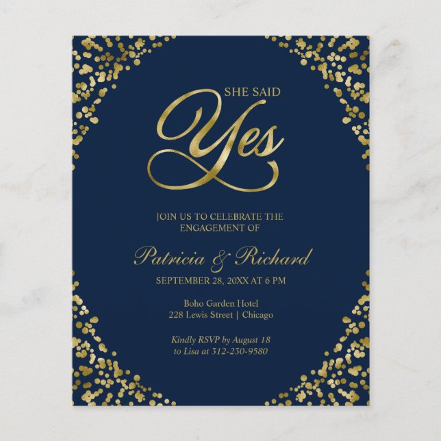Budget She Said Yes Engagement Party Invitation (Front)