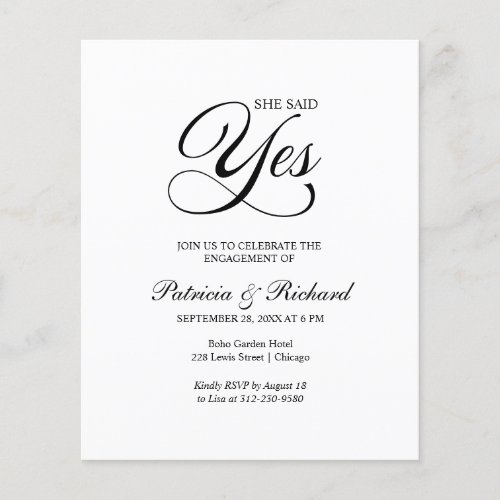 Budget She Said Yes Engagement Party Invitation