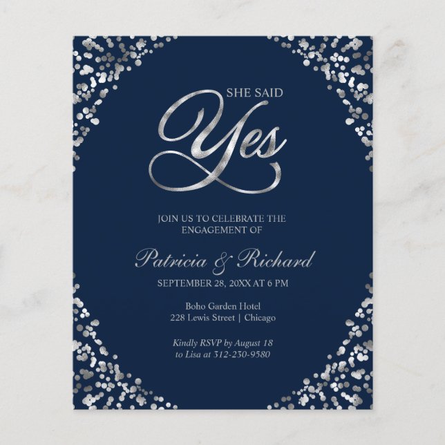Budget She Said Yes Engagement Party Invitation (Front)