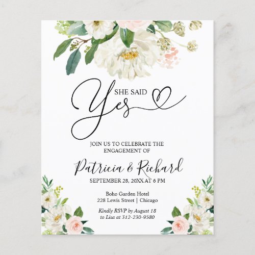 Budget She Said Yes Engagement Party Invitation