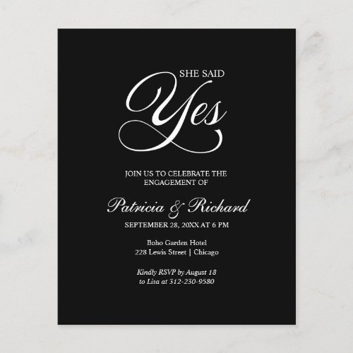 Budget She Said Yes Engagement Party Invitation