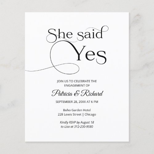 Budget She Said Yes Engagement Party Invitations