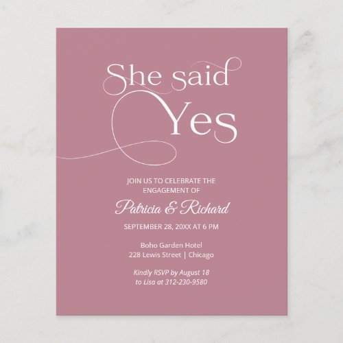 Budget She Said Yes Engagement Party Invitations