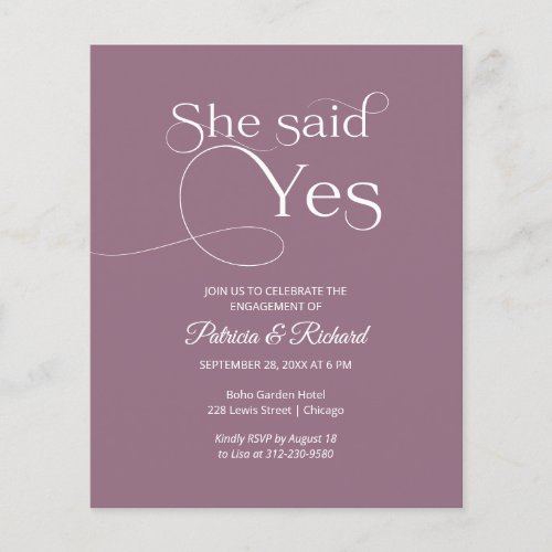 Budget She Said Yes Engagement Party Invitations