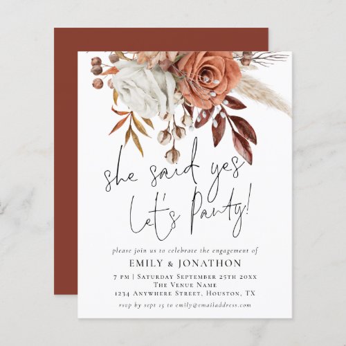 Budget She Said Yes Floral Engagement Party Invite