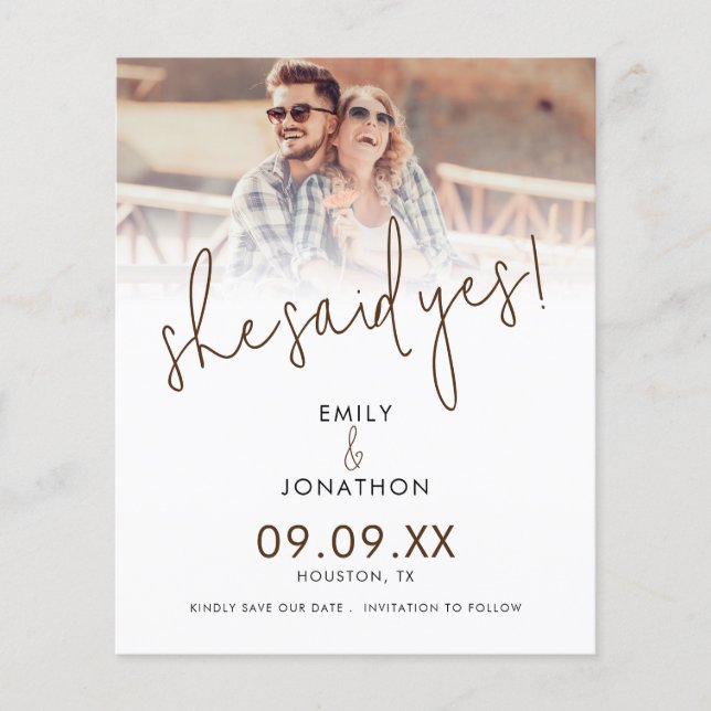 Budget She Said Yes Photo Overlay Save The Date (Front)