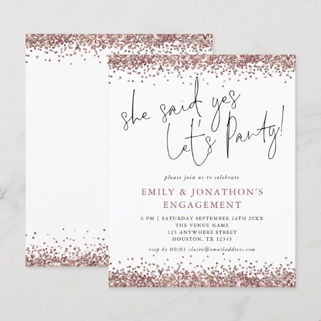 Budget She Said Yes Rose Gold Glitter Engagement (Front/Back)