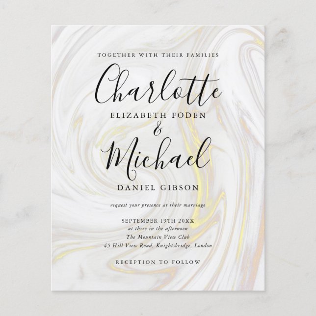 Budget Signature Script Marble Wedding Invitation (Front)