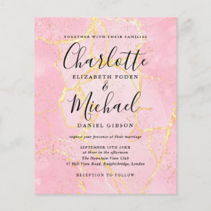 Budget Signature Script Pink Marble Wedding Invite
