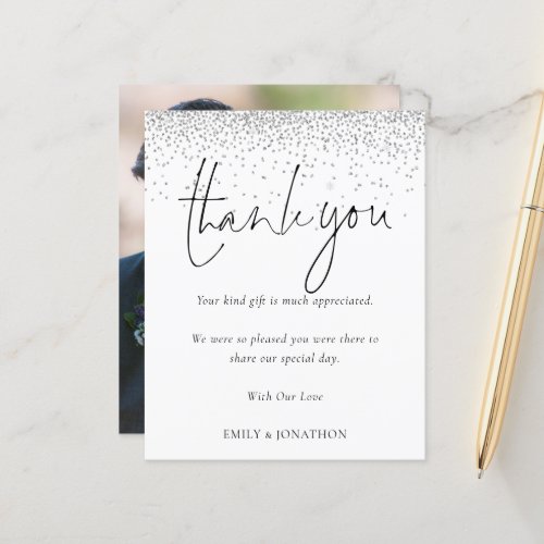 Budget Sillver Glitter Photo Wedding Thank You