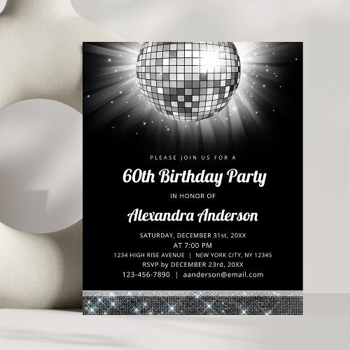 Budget Silver 60th Birthday Party 70s Disco Ball Flyer