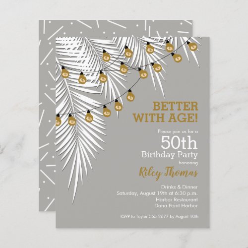 Budget Silver and Gold 50th Birthday Invitations