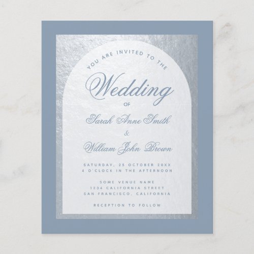 Budget Silver Arch Dusty Blue Wedding Invitation 
