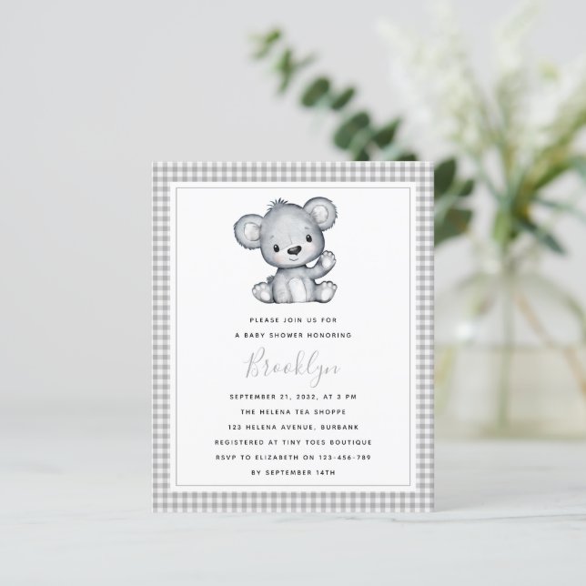 BUDGET Silver Bear Baby Shower Invitation (Standing Front)