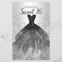 Budget Silver Black Dress Sweet 16 Invitation