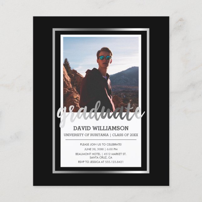 Budget Silver & Black Photo Graduation Party (Front)