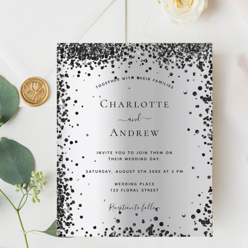 Budget silver black wedding invitation