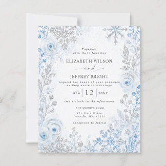 Budget Silver Blue Snowflake Floral Winter Wedding