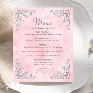Budget Silver Blush Pink Vintage Wedding Menu
