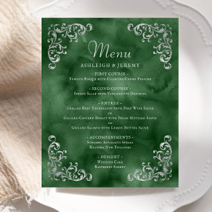 Budget Silver Emerald Green Vintage Wedding Menu