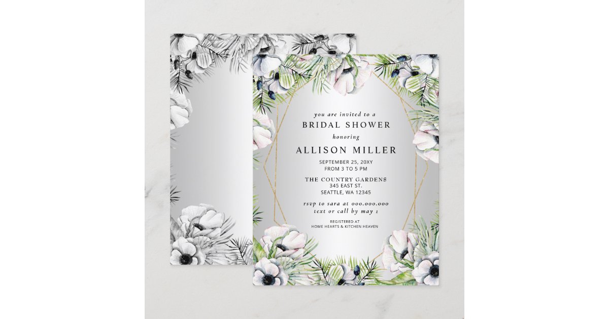 Budget Silver Floral Bridal Shower Invitation Zazzle