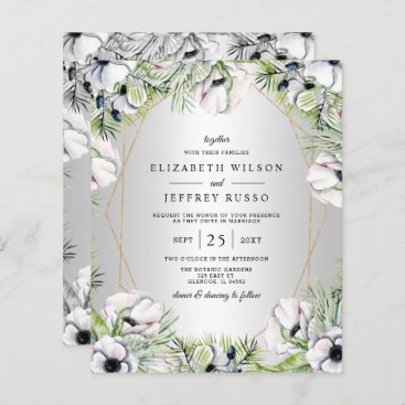Budget Silver Floral Geometric Wedding Invitation