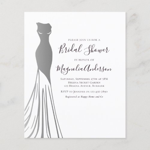 Budget Silver Foiil Dress Bridal Shower Invitation