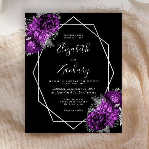 Budget Silver Frame Purple Floral Black Wedding