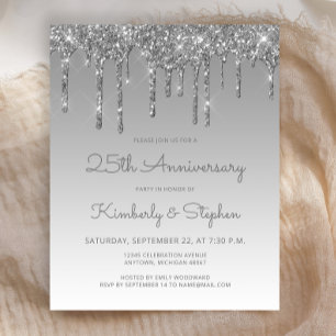  Budget Silver Glitter 25th Anniversary Invitation