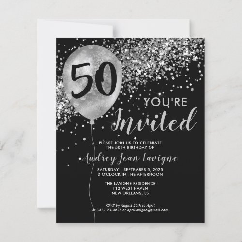 Budget Silver Glitter Balloon Black 50th Birthday