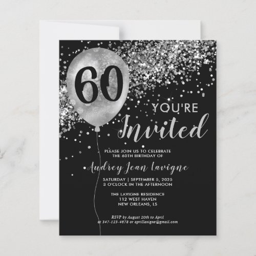 Budget Silver Glitter Balloon Black 60th Birthday