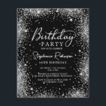 Budget Silver Glitter Black 16th Birthday Invite<br><div class="desc">Budget Elegant Script Silver Glitter and Black 16th Birthday Invitation. This modern design features a sleek black background,  a glamorous silver glitter frame,  and chic calligraphy script for a feminine touch. Perfect for milestone birthdays,  it’s fully customizable for any age. Contact me for matching items or assistance!</div>