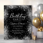 Budget Silver Glitter Black 70th Birthday Invite<br><div class="desc">Sophisticated Silver and Black Milestone 70th Birthday Budget Invitation. Add sophistication to your special day with this stunning Silver and Black Invitation. The elegant design features a shimmering silver glitter border and a Black background, paired with stylish calligraphy for a feminine flair. Perfect for milestone birthdays like a 30th 40th...</div>