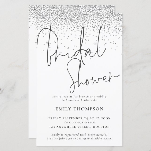 Budget Silver Glitter Bridal Shower Invitation (Front/Back)