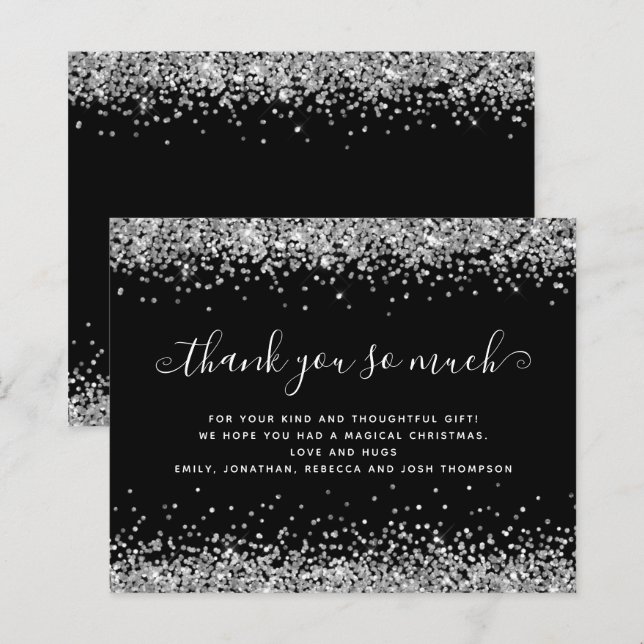 Budget Silver Glitter Christmas Black Thank You (Front/Back)