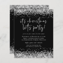 Budget Silver Glitter Christmas Lets Party Invite