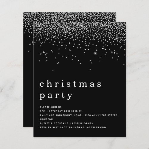 Budget Silver Glitter Christmas Party Black Invite