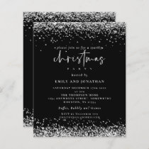 Budget Silver Glitter Christmas Party Black Invite