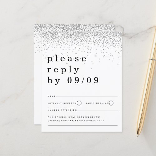 Budget Silver Glitter Confetti Wedding RSVP