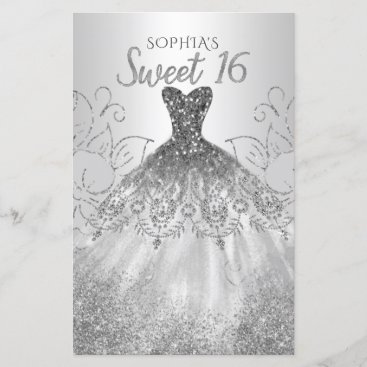 Budget Silver Glitter Dress Sweet 16  Invitation