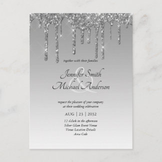 Budget SILVER Glitter Dripping WEDDING INVITE