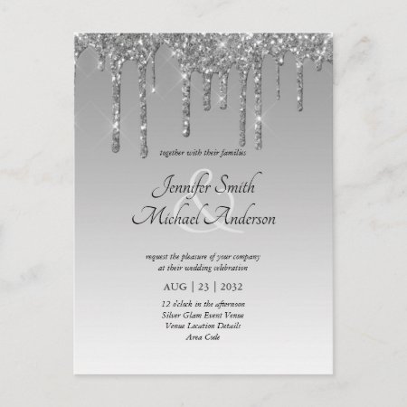 Budget Silver Glitter Dripping Wedding Invite