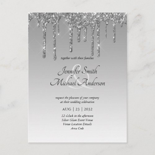 Budget SILVER Glitter Dripping WEDDING INVITE