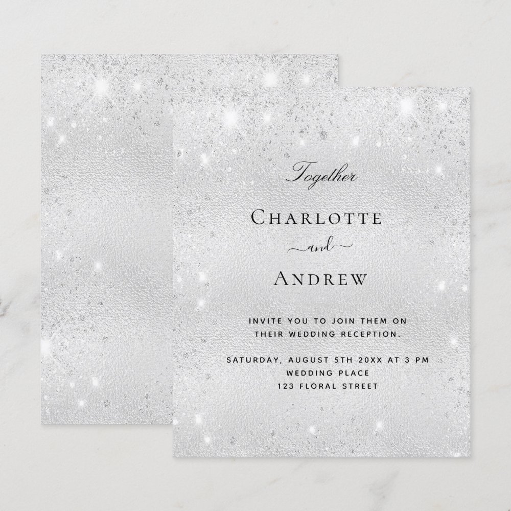 Silver Invite Budget silver glitter elegant wedding invitation - Snuggle Hamster Designs