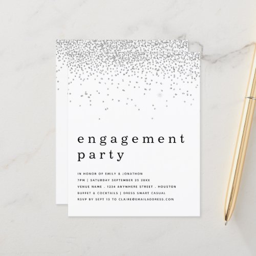 Budget Silver Glitter Engagement Party Invite