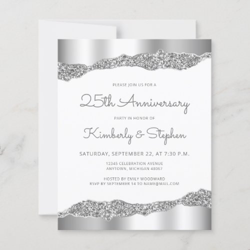 Budget Silver Glitter Foil 25th Anniversary Invite